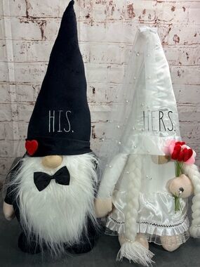 Rae Dunn Wedding Gnome Couple  His & Hers 20” Bride & Groom NWT